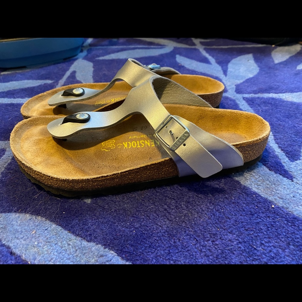 Birkenstock Silver Taupe T-Strap Sandals - Picture 2 of 9